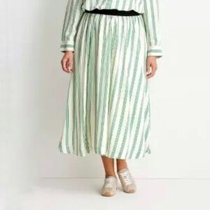 Green and White Striped Midi Skirt by Future Collective XXL NWT
